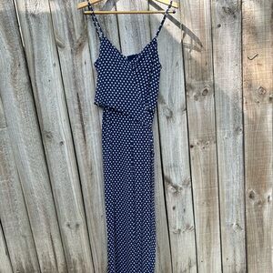 Michael Kors Spaghetti Strap Navy Blue Polka Dot Wrap Top Wide Leg Jumps…